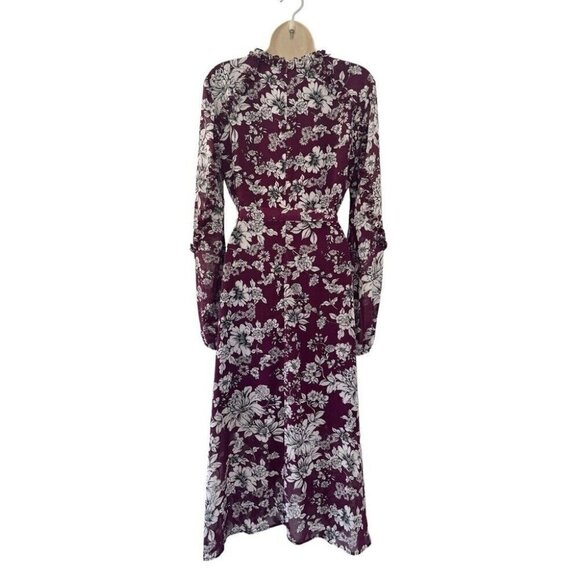 Bardot Womens Sz 6 Jolie Floral V Neck Midi Dress Burgundy & White Faux Wrap - Picture 4 of 8